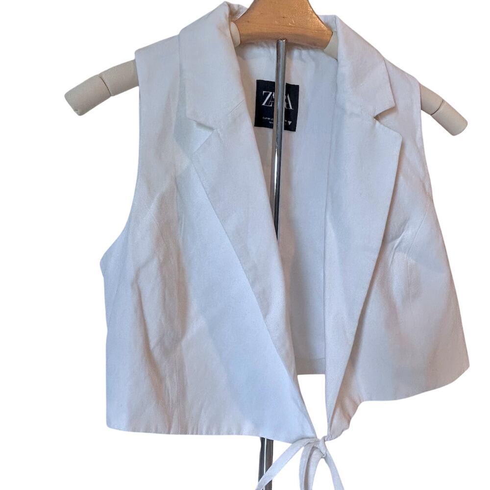 ZARA Tie Front Crop Top White Sleeveless Glam Coquette Luxury Capsule Size MED - Picture 2 of 9